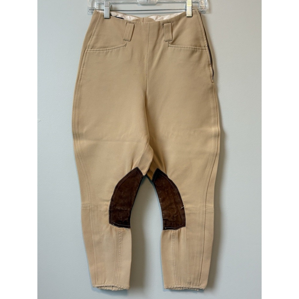 Equi-Stretch Vintage Prestige Beige Breeches Brown Leather Knee‎ Patches Sz 27